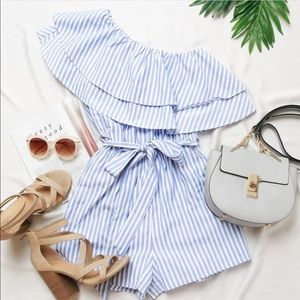 Blue and White Striped Romper
